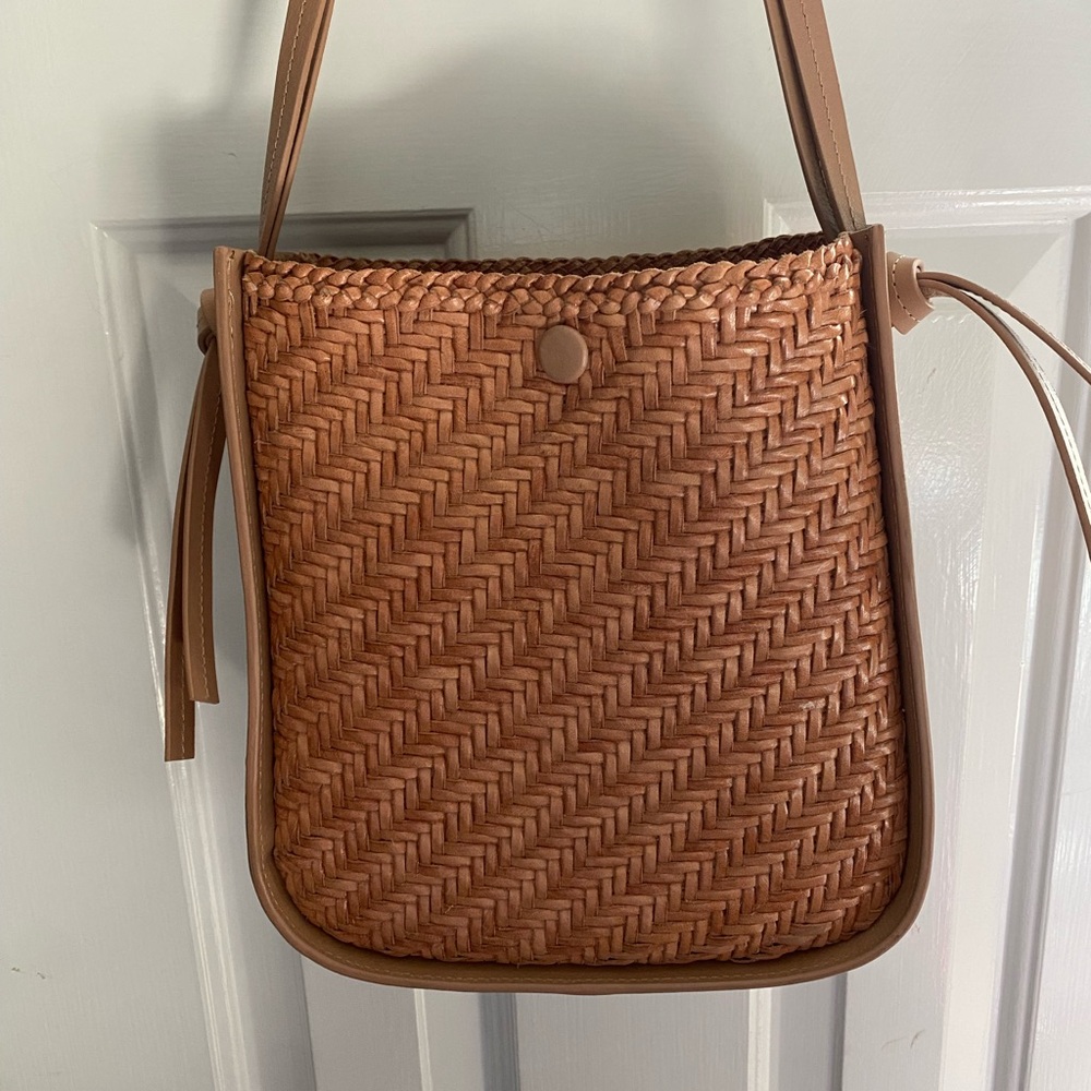Tan Woven Leather Shoulder Bag